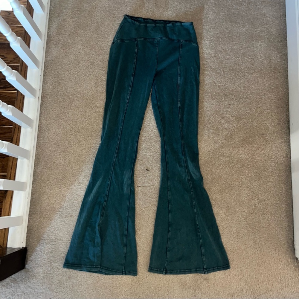 blue stretchy flare pants